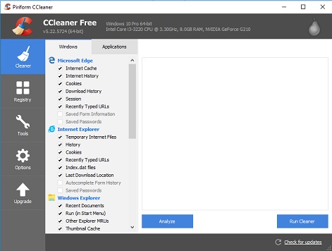 CCleaner 5.22 ניקוי המחשב